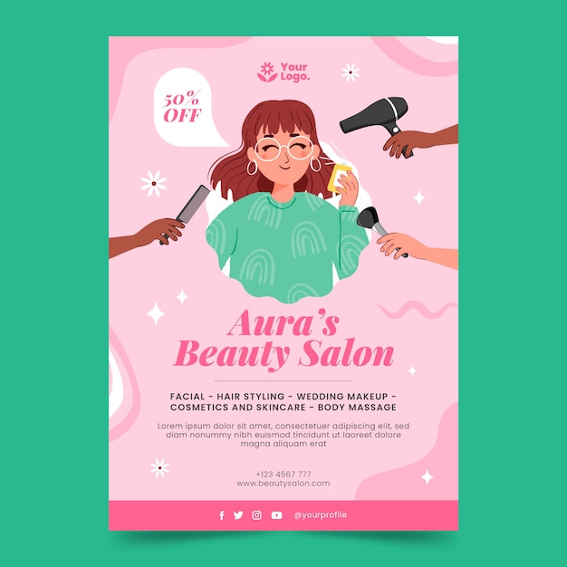 Vecteur gratuit modèle d'affiche de salon de beauté dessiné à la main