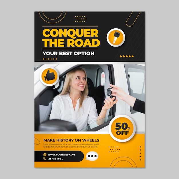 Vecteur gratuit modèle d'affiche de service de location de voitures