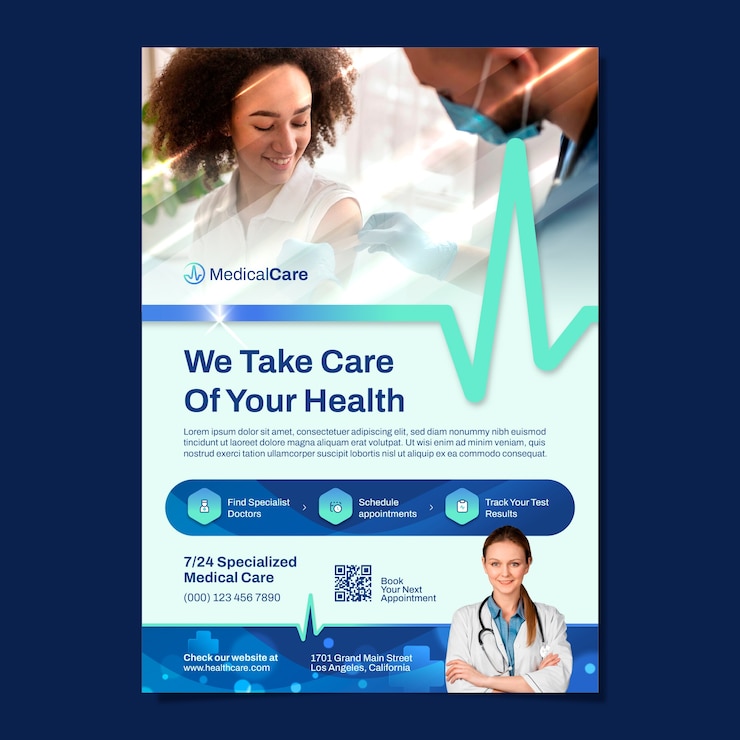 Vecteur gratuit modèle d'affiche de soins hospitaliers