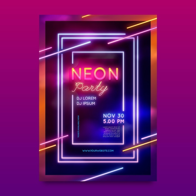 Modèle d'affiche de soirée au néon