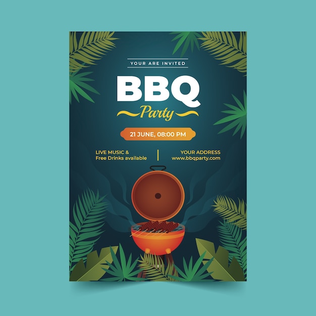 Vecteur gratuit modèle d'affiche de soirée barbecue d'été dégradé