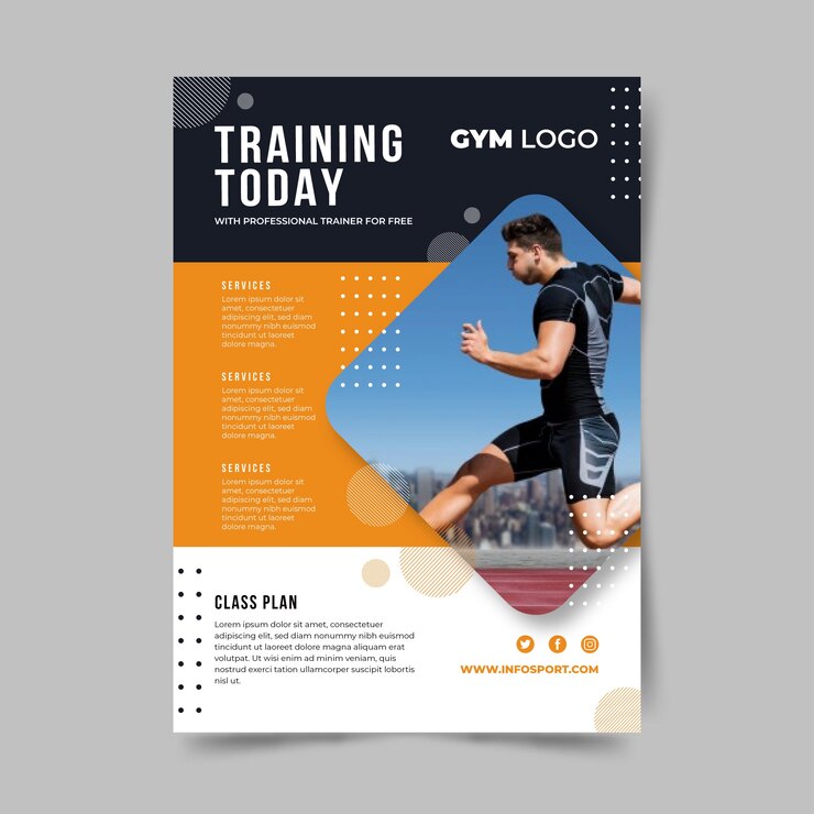 Vecteur gratuit modèle d'affiche de sport avec gars en cours d'exécution et effet memphis