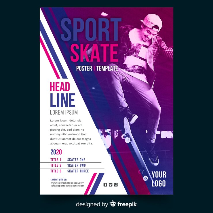 Vecteur gratuit modèle d'affiche de sport avec photo en clair-obscur