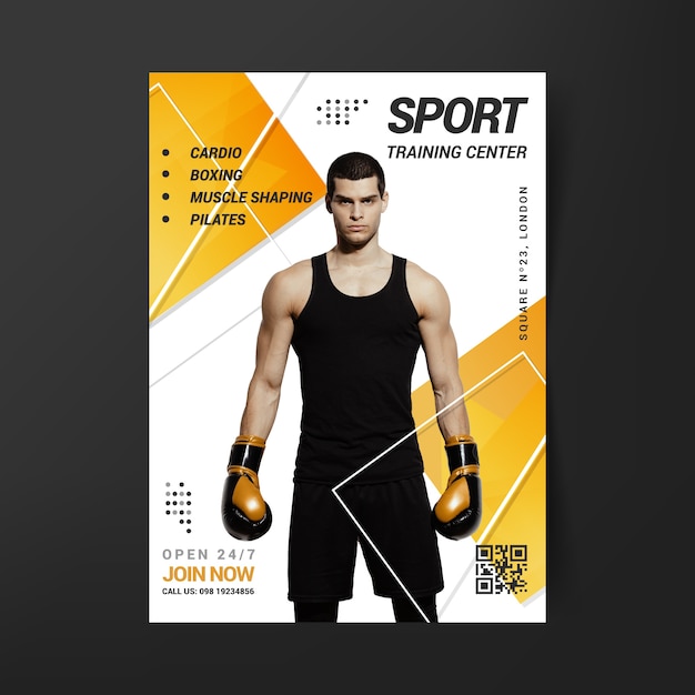 Vecteur gratuit modèle d'affiche de sport avec photo