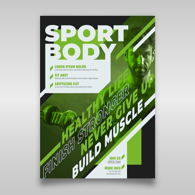 Vecteur gratuit modèle d'affiche de sport avec photo