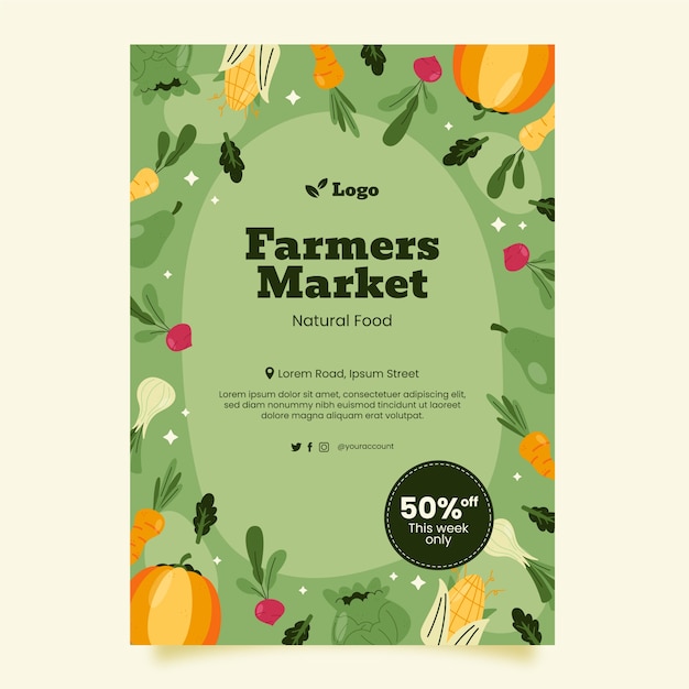 Vecteur gratuit modèle d'affiche de style de vie agricole dessiné à la main