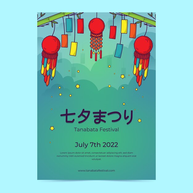 Modèle D'affiche Tanabata Dessiné à La Main Avec Des Ornements