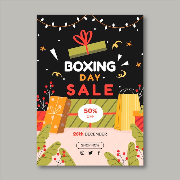 Vecteur gratuit modèle d'affiche de vente de boxe vertical plat dessiné à la main