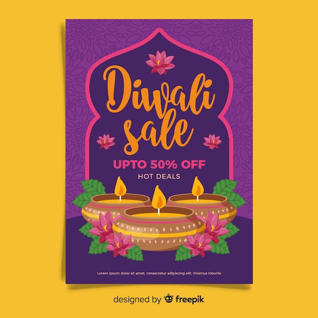 Vecteur gratuit modèle d'affiche de vente diwali dessiné à la main