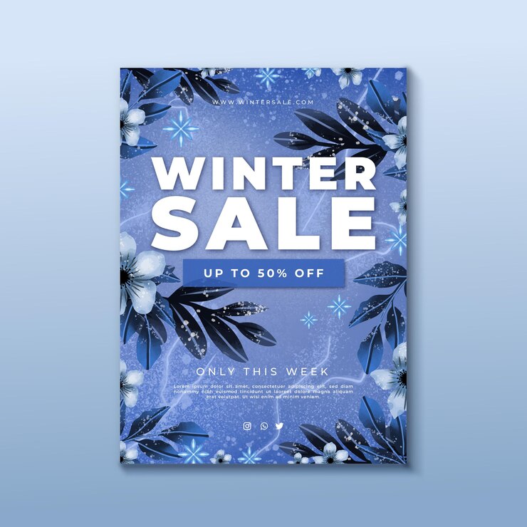 Vecteur gratuit modèle d'affiche de vente d'hiver vertical aquarelle