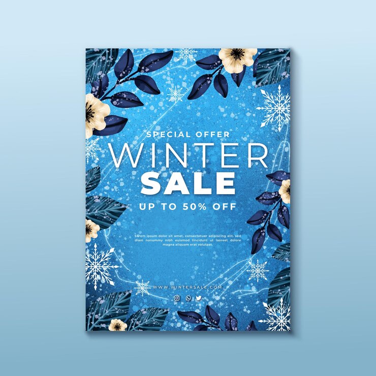 Vecteur gratuit modèle d'affiche de vente d'hiver vertical aquarelle