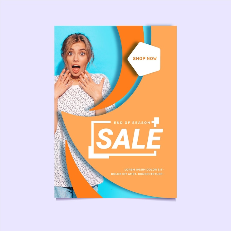 Vecteur gratuit modèle d'affiche de vente verticale plate avec photo