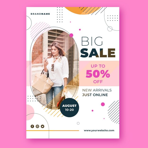 Modèle d'affiche de vente verticale plate avec photo