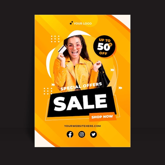 Modèle d'affiche de vente verticale plate avec photo
