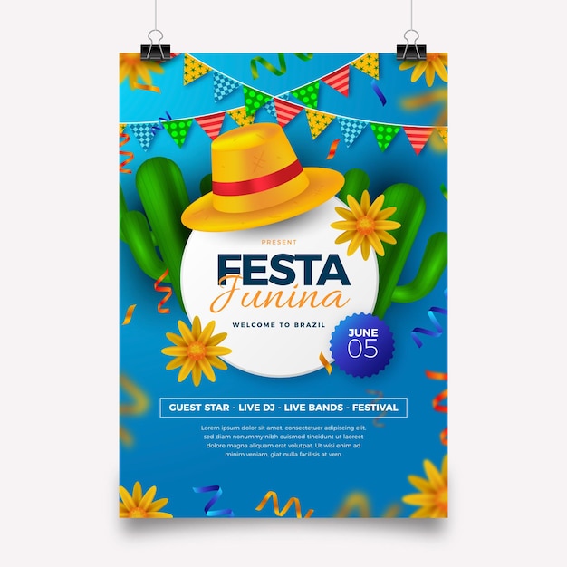 Modèle D'affiche Vertical Réaliste Festa Junina