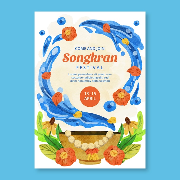 Modèle D'affiche Verticale Aquarelle Songkran