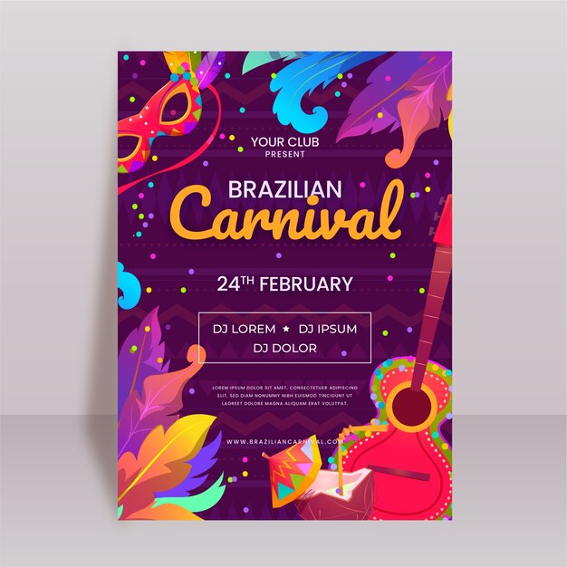 Modèle d'affiche verticale de carnaval brésilien plat