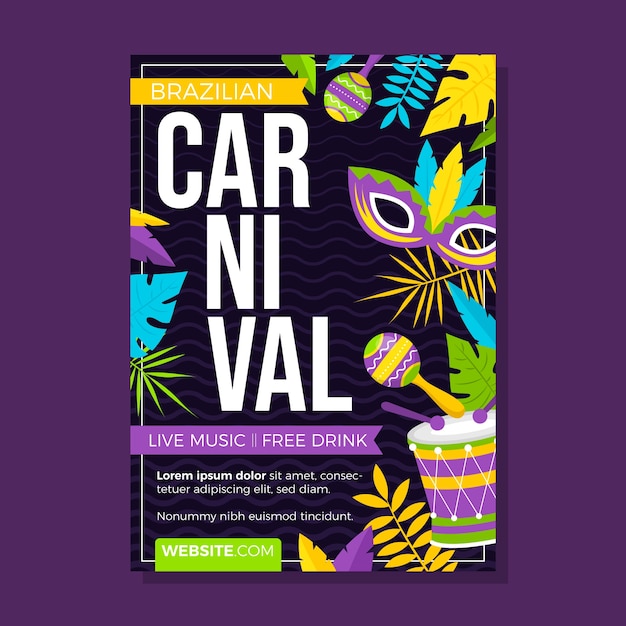 Vecteur gratuit modèle d'affiche verticale de carnaval brésilien plat