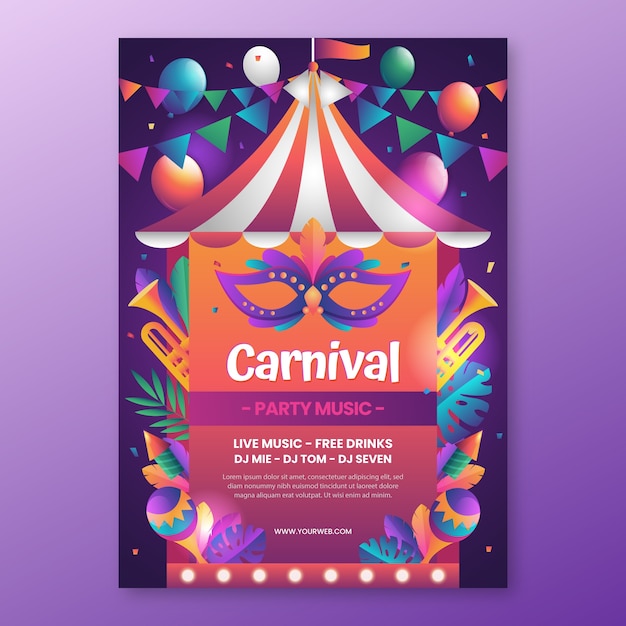 Vecteur gratuit modèle d'affiche verticale de carnaval dégradé