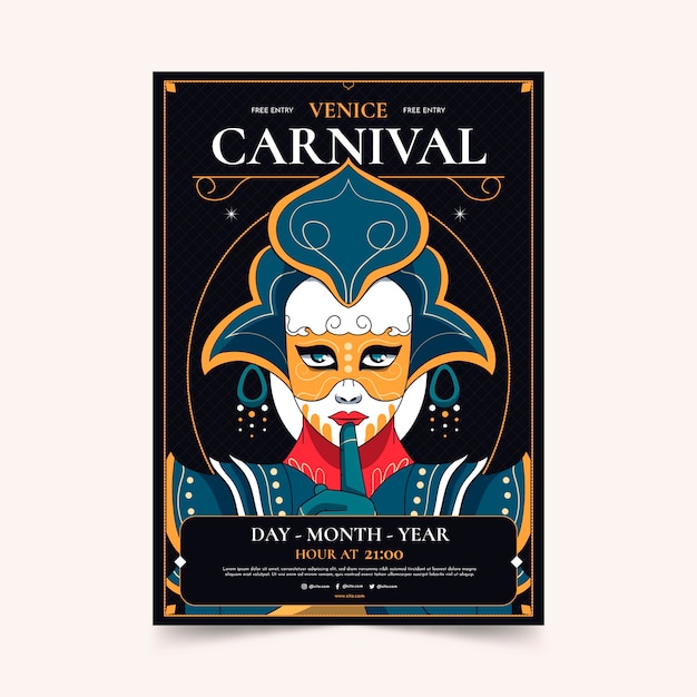 Vecteur gratuit modèle d'affiche verticale de carnaval de venise dessiné à la main