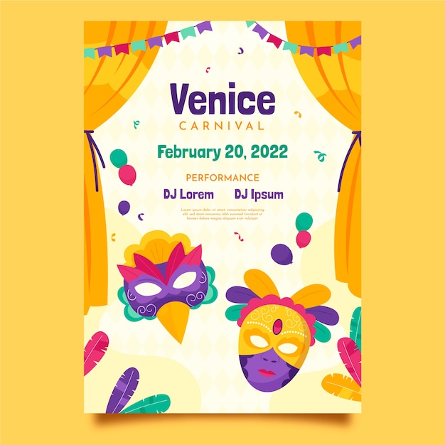 Modèle D'affiche Verticale De Carnaval De Venise Plat