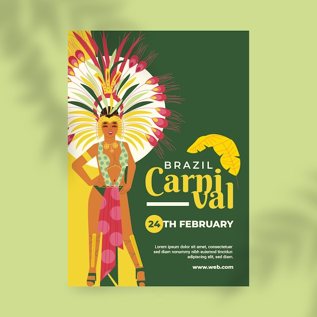 Vecteur gratuit modèle d'affiche verticale de célébration de carnaval brésilien plat