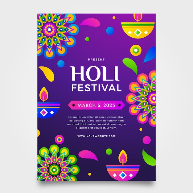 Vecteur gratuit modèle d'affiche verticale de célébration du festival holi dégradé