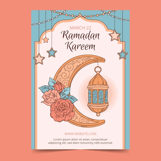 Vecteur gratuit modèle d'affiche verticale de célébration du ramadan dessiné à la main