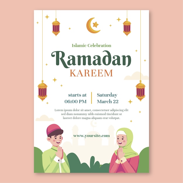Modèle D'affiche Verticale De Célébration Du Ramadan Plat
