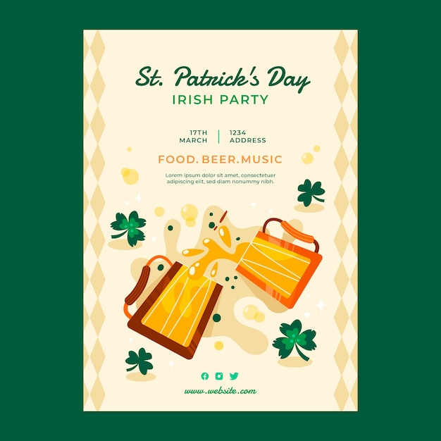 Modèle D'affiche Verticale De Célébration De La Saint Patrick Plat