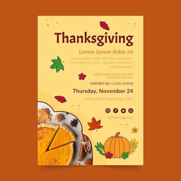 Vecteur gratuit modèle d'affiche verticale de célébration de thanksgiving