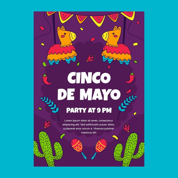 Vecteur gratuit modèle d'affiche verticale cinco de mayo dessiné à la main