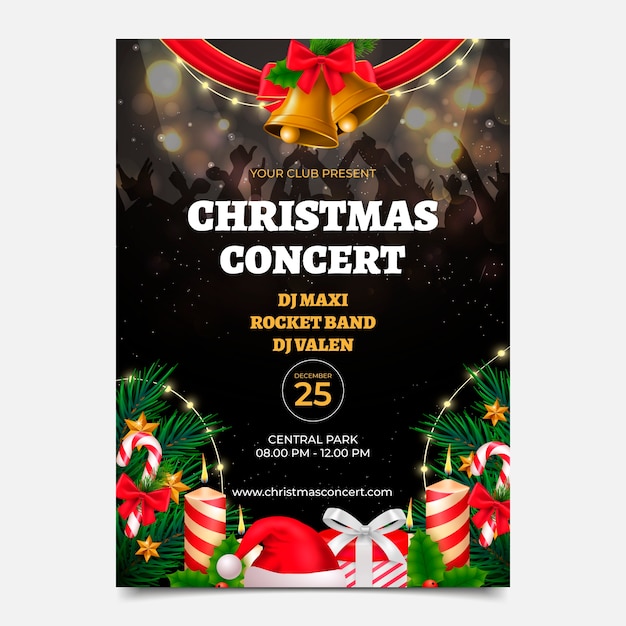 Modèle D'affiche Verticale De Concert De Noël Réaliste