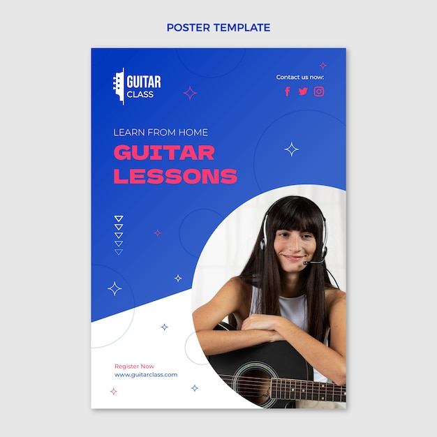 Vecteur gratuit modèle d'affiche verticale de cours de guitare dégradé