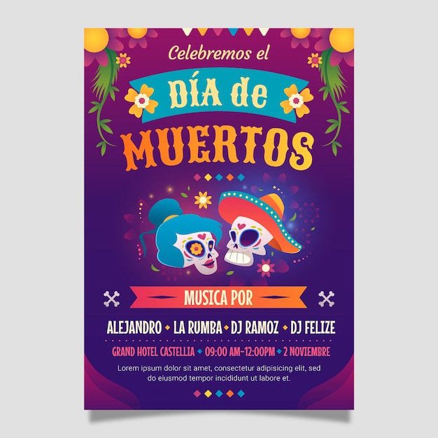 Vecteur gratuit modèle d'affiche verticale dégradé dia de muertos