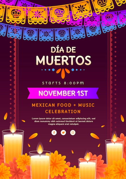 Modèle D'affiche Verticale Dégradé Dia De Muertos