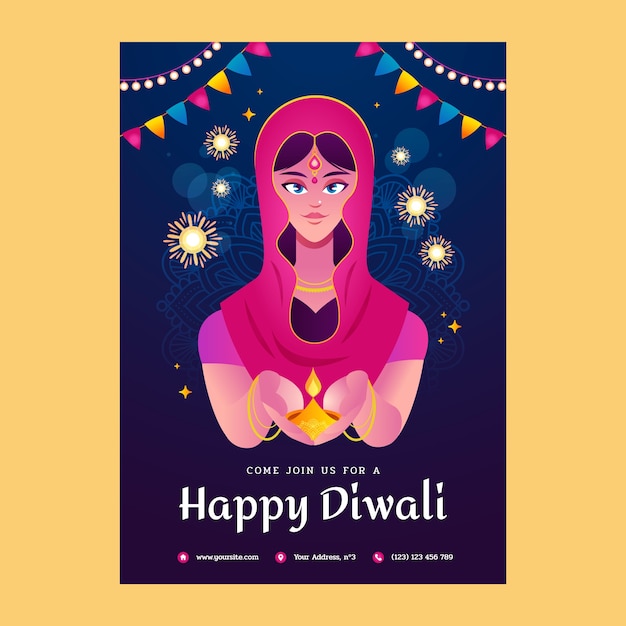 Vecteur gratuit modèle d'affiche verticale dégradé diwali