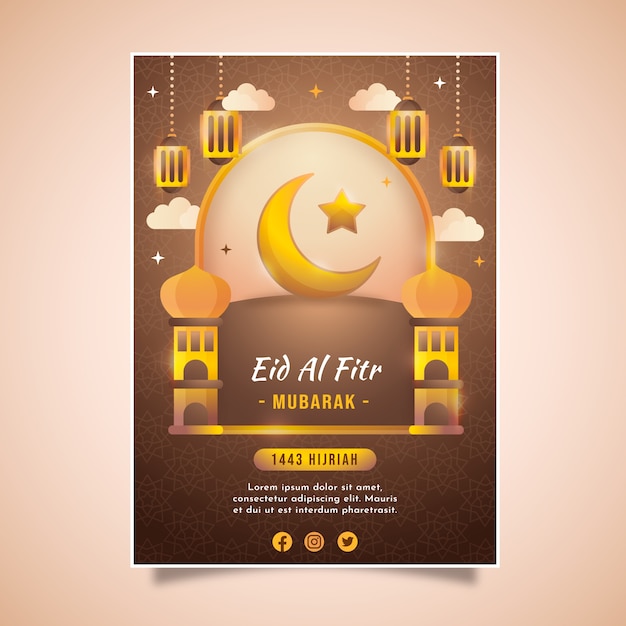 Vecteur gratuit modèle d'affiche verticale dégradé eid al-fitr