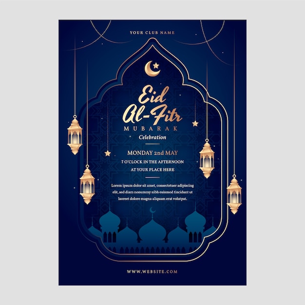 Vecteur gratuit modèle d'affiche verticale dégradé eid al-fitr