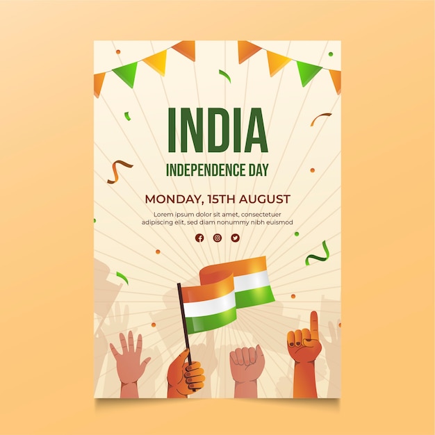 Vecteur gratuit modèle d'affiche verticale dégradé de la fête de l'indépendance de l'inde