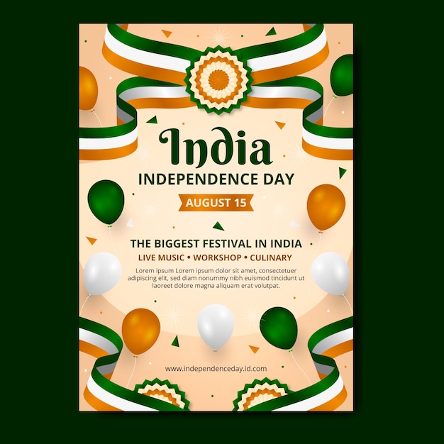 Modèle D'affiche Verticale Dégradé De La Fête De L'indépendance De L'inde