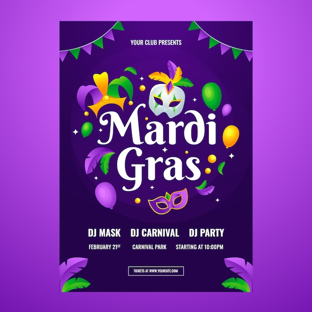 Vecteur gratuit modèle d'affiche verticale dégradé mardi gras fest