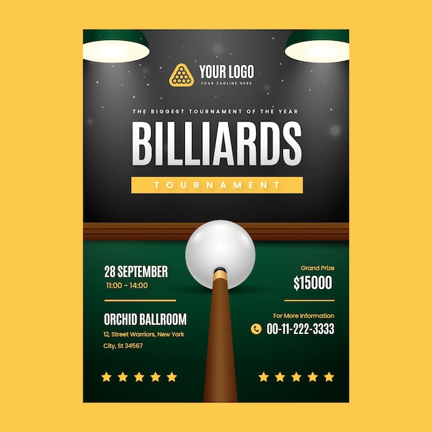 Vecteur gratuit modèle d'affiche verticale dégradée pour billard et club de billard