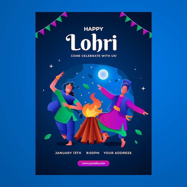 Vecteur gratuit modèle d'affiche verticale dégradée pour la célébration du festival lohri