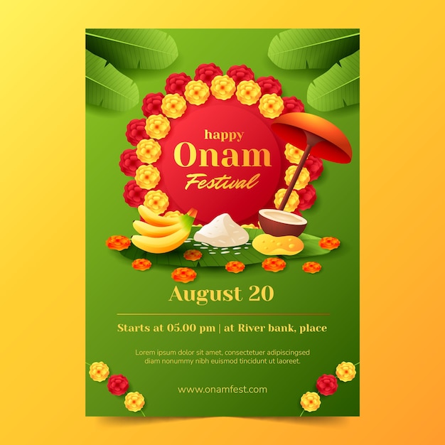 Vecteur gratuit modèle d'affiche verticale dégradée pour la célébration du festival onam