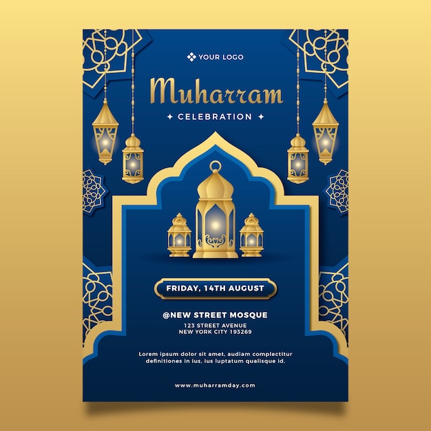 Vecteur gratuit modèle d'affiche verticale dégradée pour la célébration du nouvel an islamique