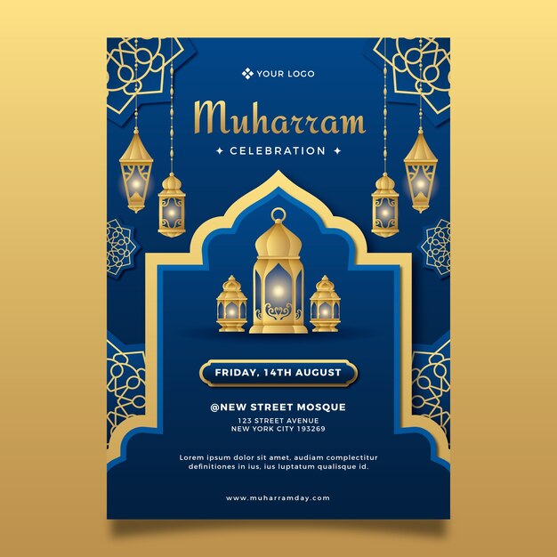 Modèle d'affiche verticale dégradée pour la célébration du nouvel an islamique