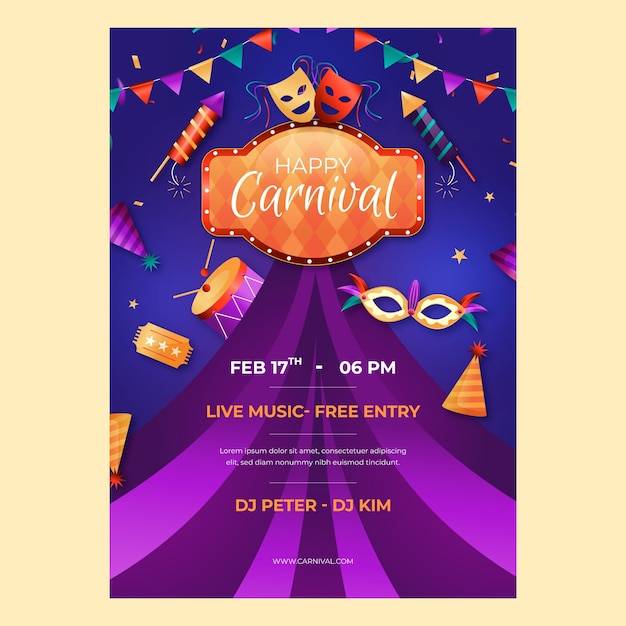 Vecteur gratuit modèle d'affiche verticale dégradée pour la célébration d'une fête de carnaval
