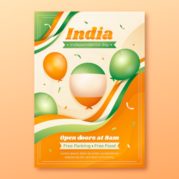 Vecteur gratuit modèle d'affiche verticale dégradée pour la célébration de la fête de l'indépendance de l'inde