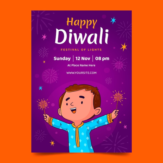 Modèle D'affiche Verticale Dessiné à La Main Pour La Célébration Du Festival De Diwali